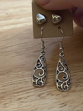 Silver Filigree Teardrop Dangle Earrings - Women Jewelry